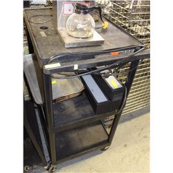 BLACK 3 TIER AV ROLLING CAR ON CASTORS WITH POWER