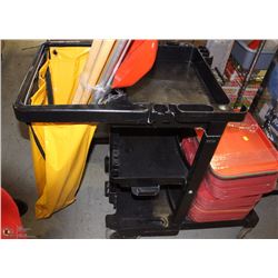 19) BLACK JANITORIAL CART WITH YELLOW BAG