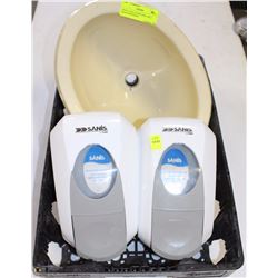 SMALL OVAL HAND SINK AND 2 SOAP DISPENSERS