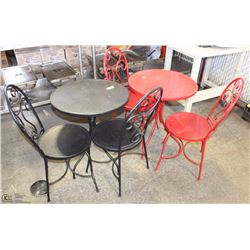 LOT OF 2 PATIO TABLES AND 4 CHAIRS