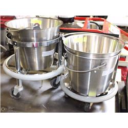 30) LOT OF 2 S/S PAILS ON WHEELS