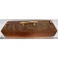 HAND CARVED JAY COUTTS BOX WITH  ANTLER PINS