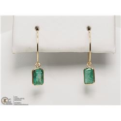 #12-14K YELLOW GOLD EMERALD HOOP EARRINGS