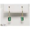 Image 1 : #12-14K YELLOW GOLD EMERALD HOOP EARRINGS