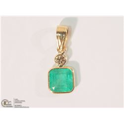 #14-14K YELLOW GOLD EMERALD & DIAMOND PENDANT