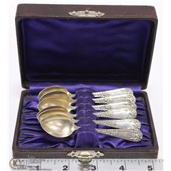 ESTATE STERLING SILVER 6 DESERT SPOONS IN CASE