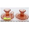 Image 1 : PAIR OF PINK DEPRESSION GLASS CANDLE STICK HOLDERS