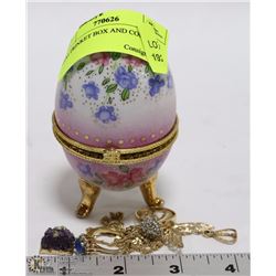 EGG TRINKET BOX AND CONTENTS