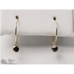 #23-14K YELLOW GOLD BLACK DIAMOND HOOP EARRINGS