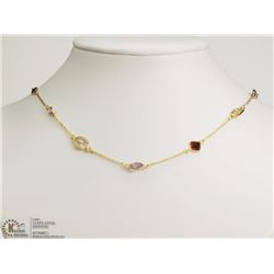 #24-ST SILVER GOLD PLATED MULTI-GEMSTONE NECKLACE