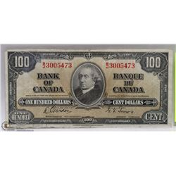 1937 BANK OF CANADA $100 BANKNOTE