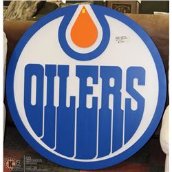 LARGE  HEAVY WOOD HANDCRAFTED OILERS LOGO