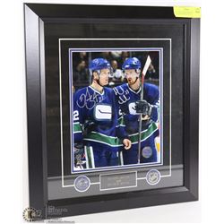 CANUCKS SEDIN TWINS SIGNED MATTED FRAMED W/COA