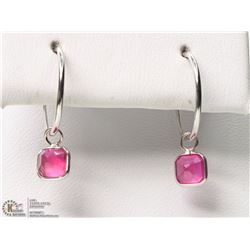 #28-10K WHITE GOLD RUBY HOOP EARRINGS