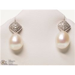 #30-STERLING SILVER PEARL & DIAMOND EARRINGS