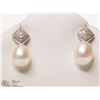 Image 1 : #30-STERLING SILVER PEARL & DIAMOND EARRINGS