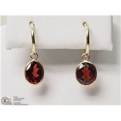 #32-14K YELLOW GOLD GARNET HOOP EARRINGS