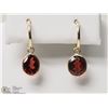 Image 1 : #32-14K YELLOW GOLD GARNET HOOP EARRINGS