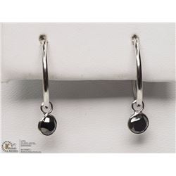 #37-14K WHITE GOLD BLACK DIAMOND HOOP EARRINGS
