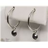 Image 2 : #37-14K WHITE GOLD BLACK DIAMOND HOOP EARRINGS