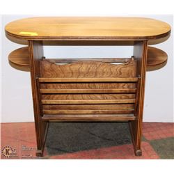 VINTAGE WOOD  2-TIER SIDE TABLE W/MAGAZINE