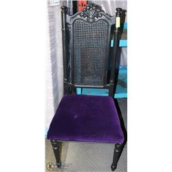 BLACK WOODEN DECOR CHAIR WITH VELOUR PURPLE