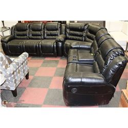 NEW BLACK LEATHERETTE DELUXE RECLINING CONSOLE