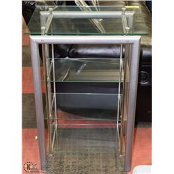 METAL AND TEMPERED GLASS SHELVING UNIT 35" TALL