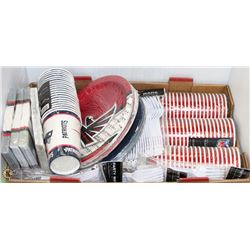 FLAT OF NEW PARTY PLATES ,CUPS,FORKS ,NAPKINS ETC