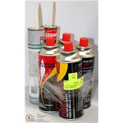 LOT OF 4 BUTANE GAS CARTRIDGES AND 2 ADHESIVES