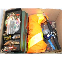 BOX OF FISHING GEAR INCL. NEW SHAKESPEARE