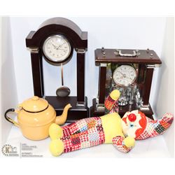 BOX WITH 2 MANTLE CLOCKS, VINTAGE CLOWN