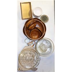 ESTATE BOX WITH WOOD  BOWLS AND PLATTERS