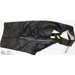 BLACK LEATHER RIDING CHAPS - SIZE L