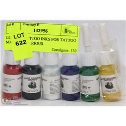 LOT OF 6 TATTOO INKS FOR TATTOO MACHINE VARIOUS