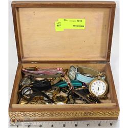 ESTATE WOOD BOX WITH WATCHES