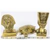 Image 1 : 2 BRASS EGYPTIAN STATUES PLUS TURTLE TRINKET BOX