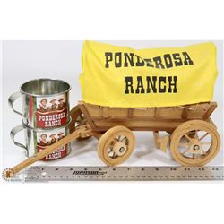 VINTAGE PONDEROSA TV SHOW TIN CUPS & COVERED