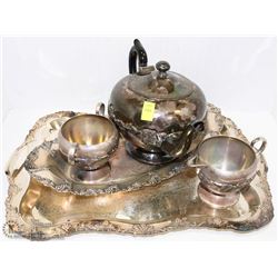 COLLECTION OF SILVER PLATED TRAYS WITH CREAM,