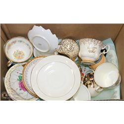 ESTATE BOX OF ASSORTED CUPS SAUCERS AND MORE
