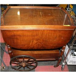 VINTAGE WOODEN TEA CART WITH REMOVEABLE TRAY
