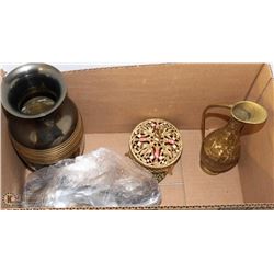 ESTATE BOX WITH SILVERWARE, VASE AND MORE