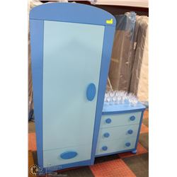 CHILDRENS BLUE NIGHT STAND & ARMOIRE