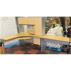 CORNER OFFICE DESK WITH HUTCH AND SIDE TABLE