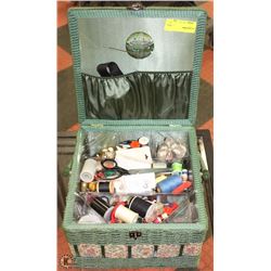 VINTAGE SEWING BASKET WITH CONTENTS
