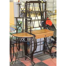 METAL WOOD TONE BAKERS RACK SOLD WITH MATCHING