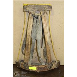 ANTIQUE WOOD AND LEATHER BACKPACK