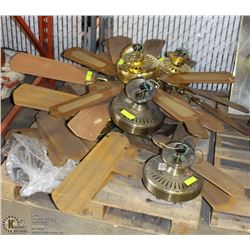 PALLET OF BRASS AND WOOD CEILING FANS