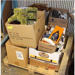 PALLET OF MISC HOUSEHOLD INCL VINTAGE GLASSWARE,