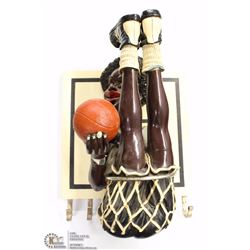BASKETBALL FIGURINE  PLAYER IN BASKET WALL MOUNT